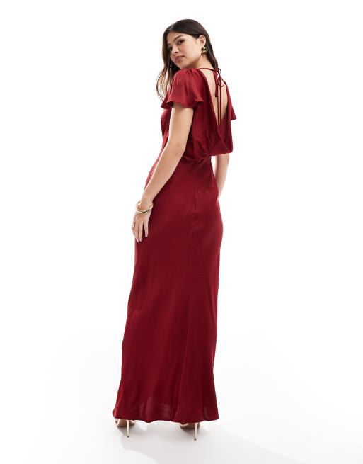 Maids to Measure Bridesmaid short sleeve cowl back maxi dress in burgundy ASOS