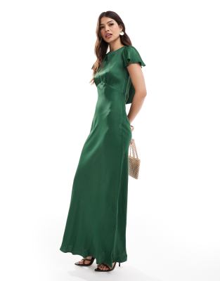 Bridesmaid short sleeve cowl back maxi dress in emerald-Green