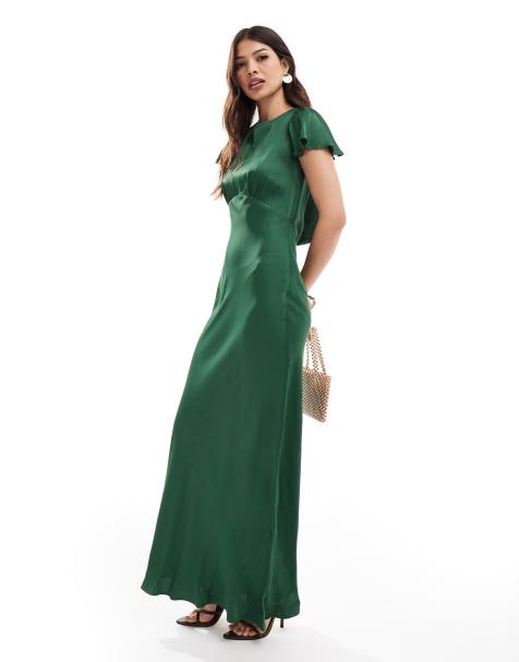 Maids to Measure Bridesmaid short sleeve cowl back maxi dress in emerald