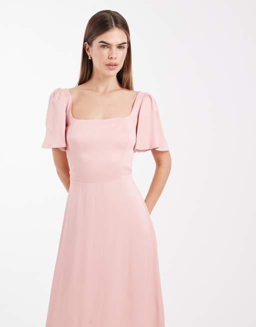 open lace back dress BLUSH Solid Lace Inset Maxi Dress with Pockets  PAPILLON CLOTHING