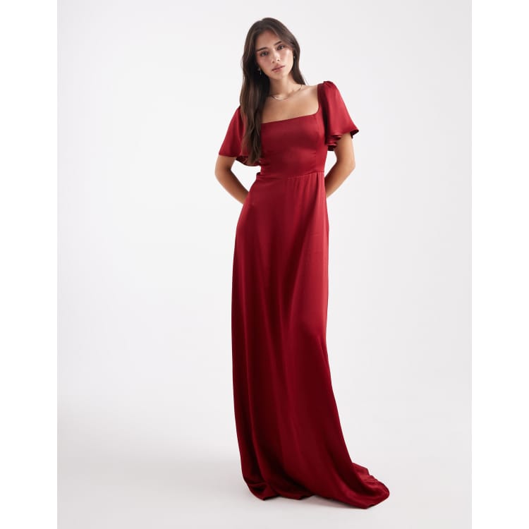 Square Neck Purple Bridesmaid Dresses Asos Asos Design Square Neck Pleat  Detail Maxi Dress In Dark