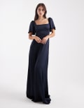[Maids to Measure] Maids to Measure Bridesmaid square neck flutter sleeve maxi dress in navy-Blue 42 Navy