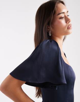Maids To Measure Bridesmaid Square Neck Flutter Sleeve Maxi Dress In Blue