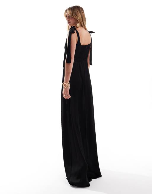 Maids to Measure Bridesmaid tie shoulder maxi dress in black