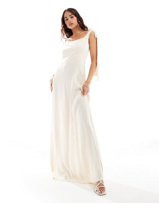 Maids to Measure Bridesmaid tie shoulder maxi dress in ivory