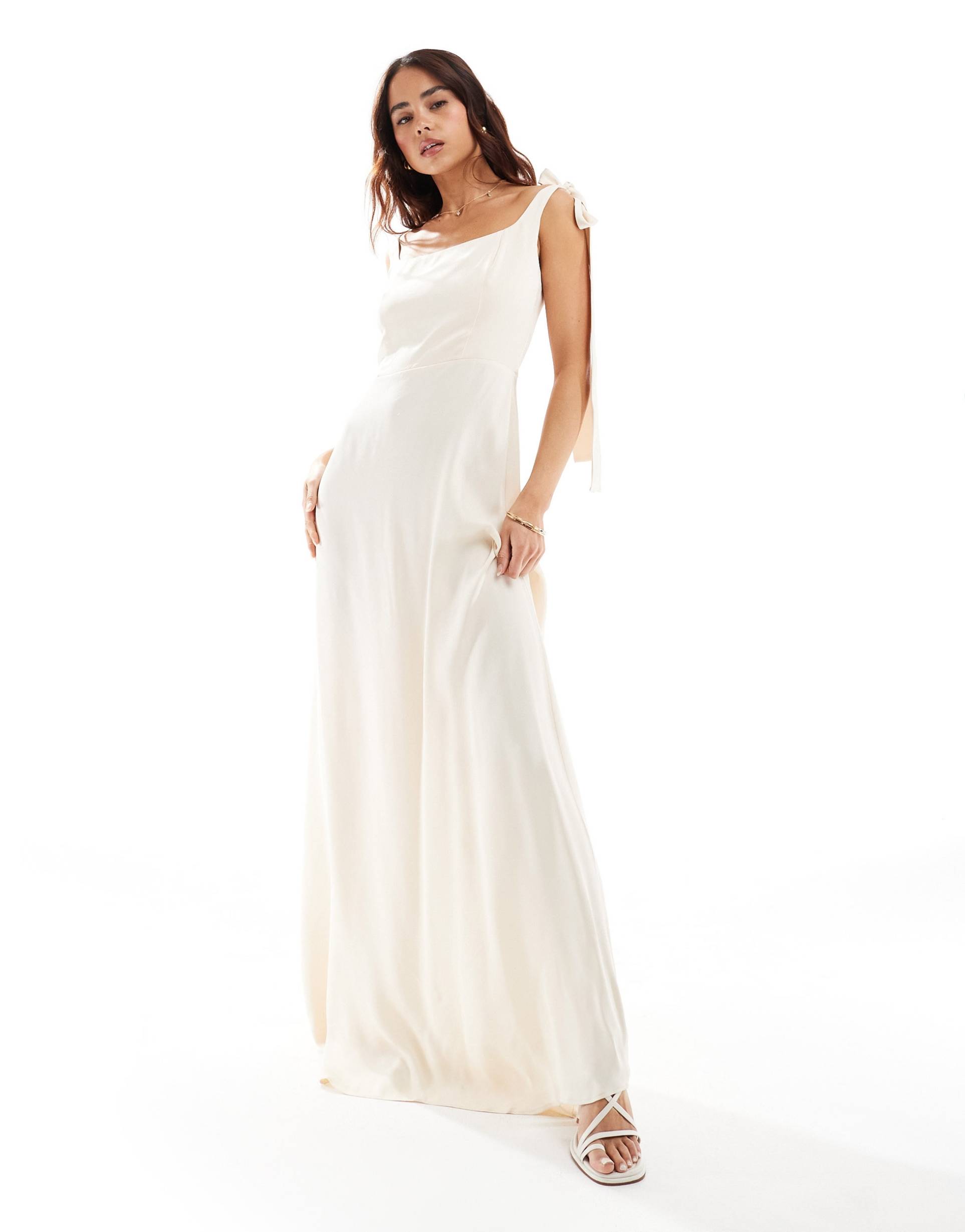 maids to measure bridesmaid tie shoulder maxi dress in ivory