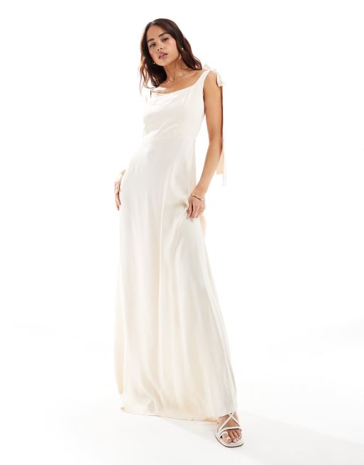  Maids to Measure Bridesmaid tie shoulder maxi dress in ivory