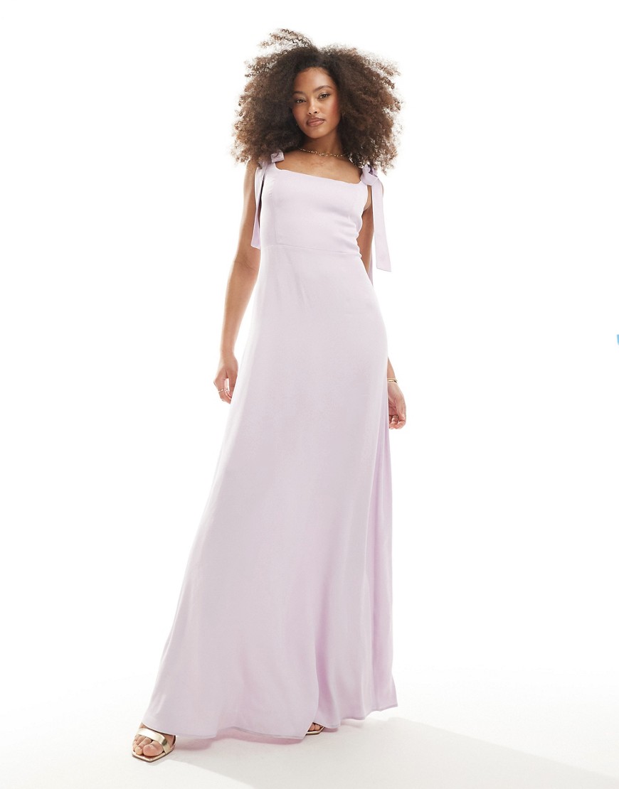 Maids to Measure Bridesmaid tie shoulder maxi dress in lilac-Purple