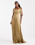 [Maids to Measure] Maids to Measure Bridesmaid tie shoulder maxi dress in olive-Green 40 Olive