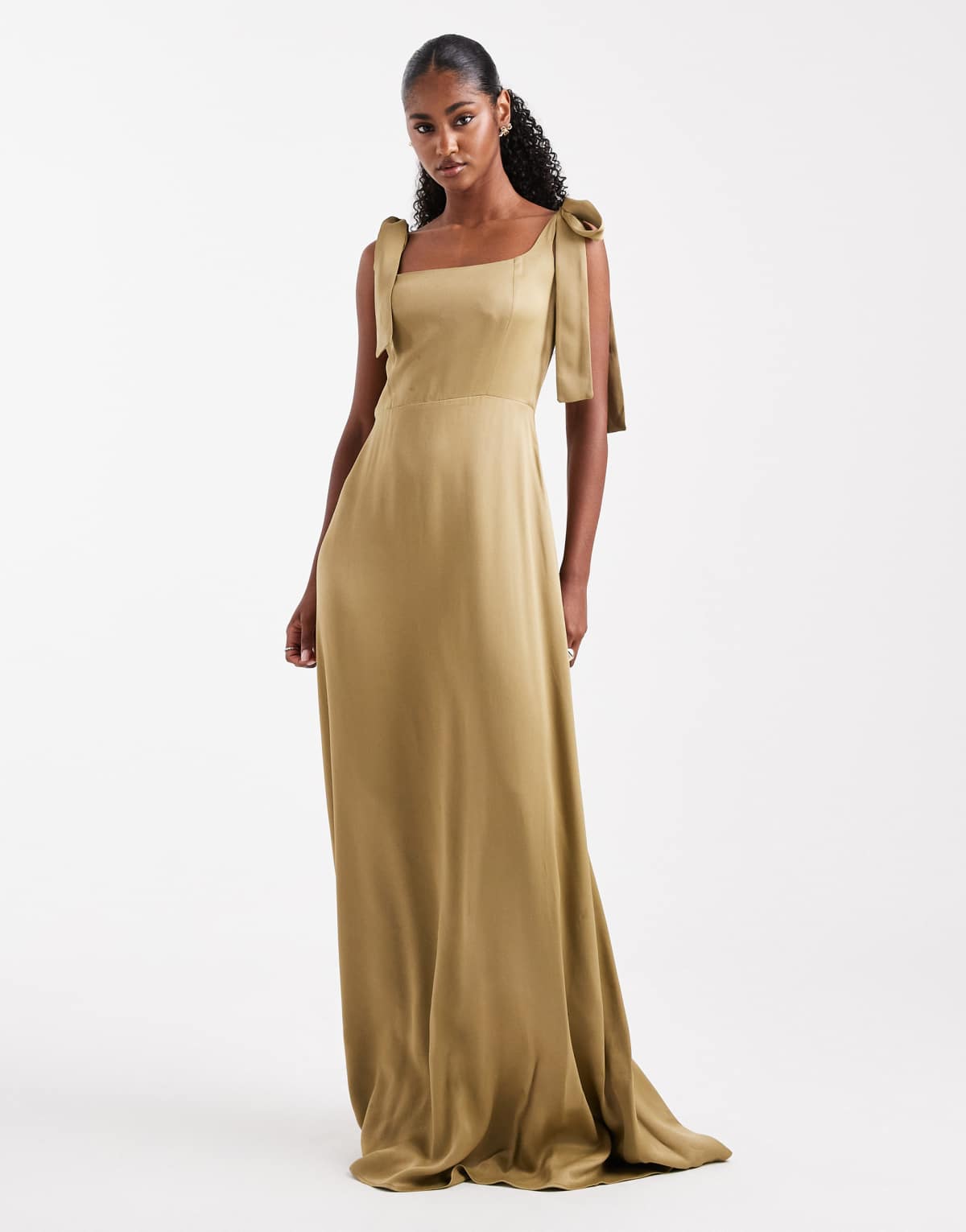 Maids to Measure Bridesmaid tie shoulder maxi dress in olive