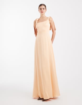 Maids To Measure Bridesmaid Tie Shoulder Maxi Dress In Orange