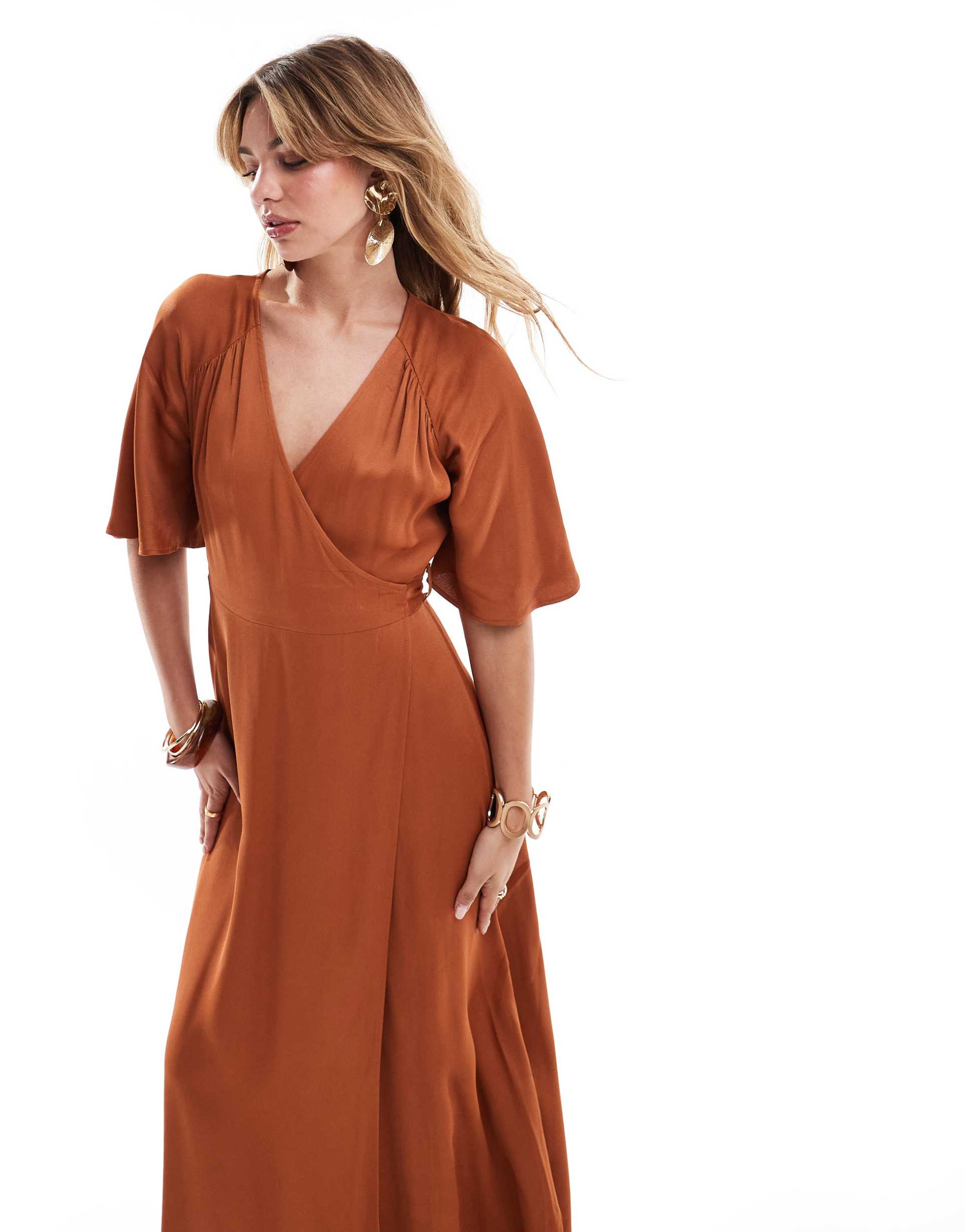 maids to measure bridesmaid wrap front maxi dress in burnt orange