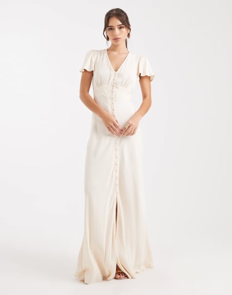 Maids to Measure Bridesmaid button front maxi dress in soft Ivory