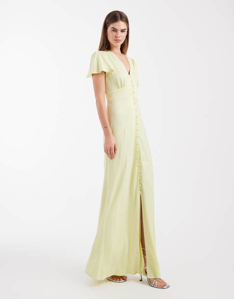 Maids to Measure - Brudepiger - Citrongul maxikjole med knapper foran - view 1