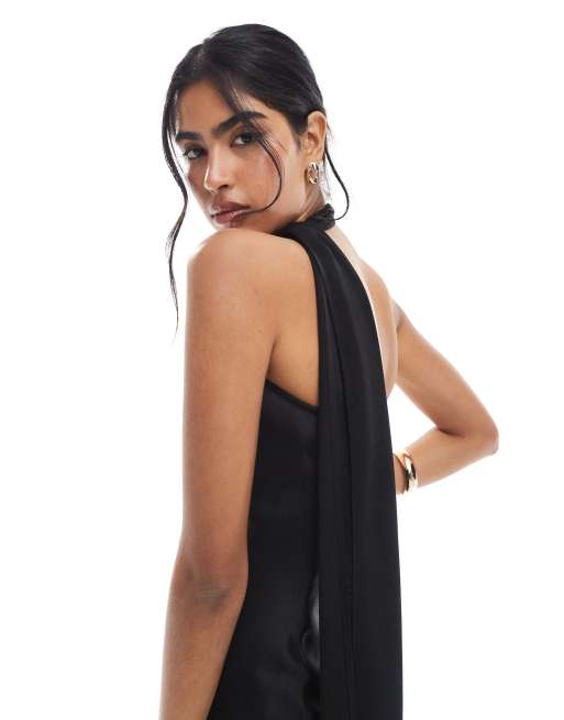 Maids to Measure - Brudepiger - Sort oneshoulder-maxikjole med tørklædedetalje, 3 af 4