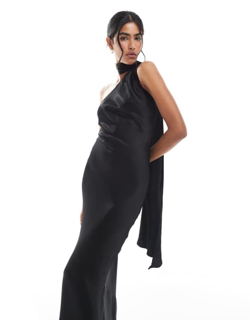 Maids to Measure - Brudepiger - Sort oneshoulder-maxikjole med tørklædedetalje, 4 af 4