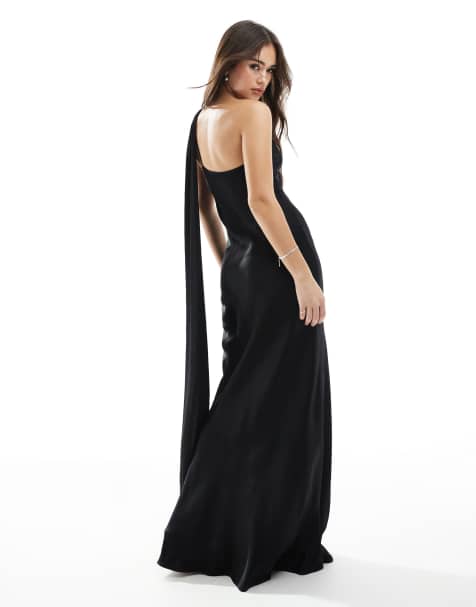 Maids to Measure - Bruidsmeisjes - Maxi-jurk met blote schouder en sjaal in zwart - view 1