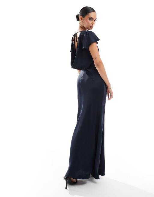 Maids to Measure - Bruidsmeisjes - Maxi jurk met korte mouwen en gedrapeerde achterkant in marineblauw