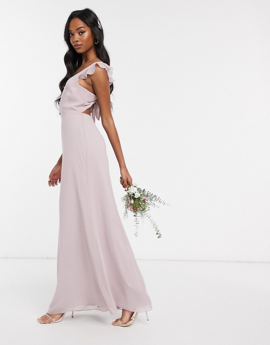 Maids to Measure - Lange bruidsmeisjes-jurk van chiffon met knopen aan de voorkant en strik aan de achterkant-Grijs