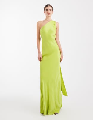 Maids to Measure - L'invitée - Robe longue asymétrique avec foulard - Vert citron