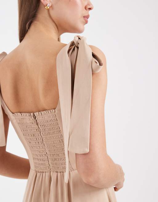 Maids to Measure - L'invitée - Robe longue avec épaules nouées - Mocha, 2 de 4