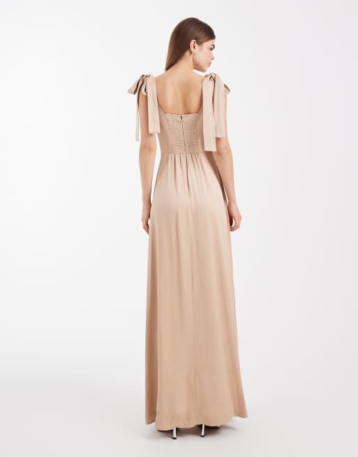Maids to Measure - L'invitée - Robe longue avec épaules nouées - Mocha, 4 de 4