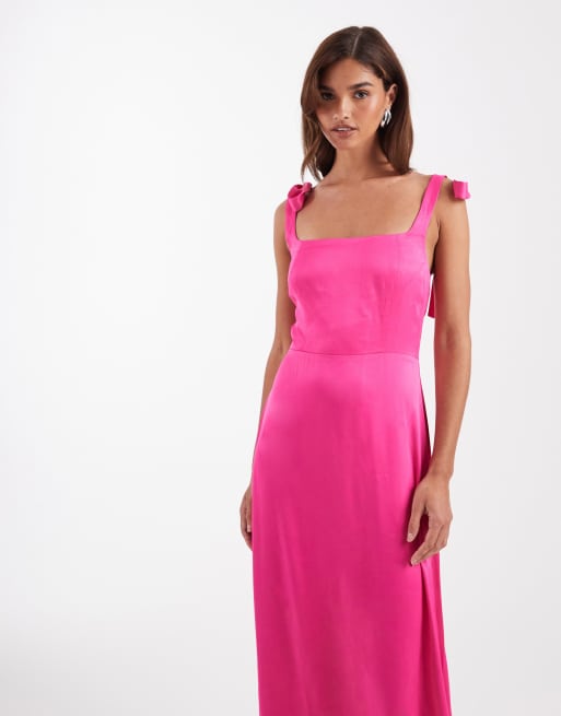 Maids to Measure - L'invitée - Robe longue avec épaules nouées - Rose vif, 3 de 4