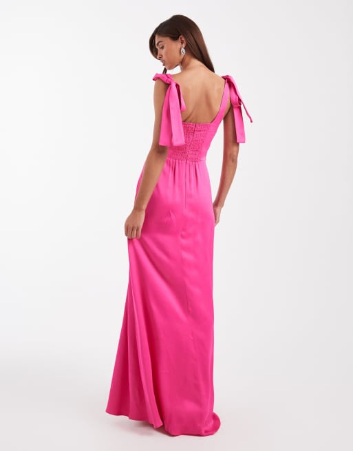 Maids to Measure - L'invitée - Robe longue avec épaules nouées - Rose vif, 4 de 4