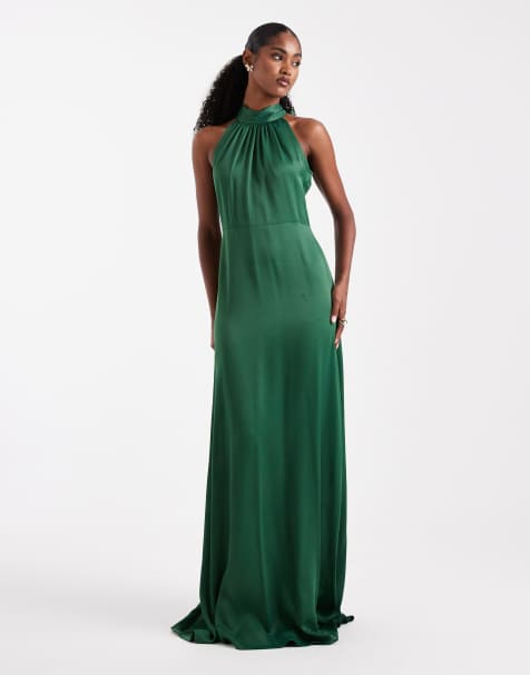 Maids to Measure - Robe longue de demoiselle d'honneur avec liens noués autour du cou - Émeraude - view 1