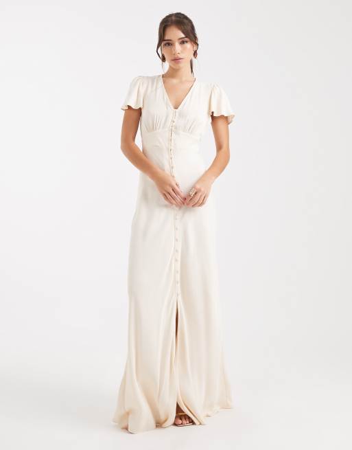 Maids to Measure - Vestito lungo da damigella color avorio tenue con bottoni sul davanti