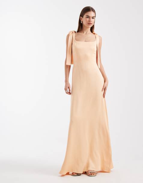 Maids to Measure - Vestito lungo da damigella color petalo al tramonto con spalline annodate - view 1