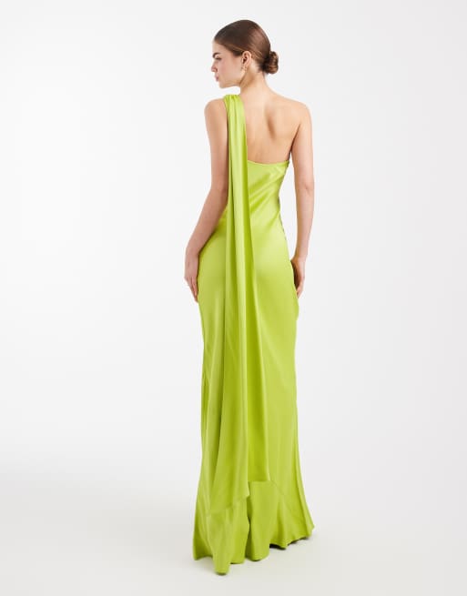 Maids to Measure - Vestito lungo da damigella monospalla color lime con sciarpa, 2 di 4
