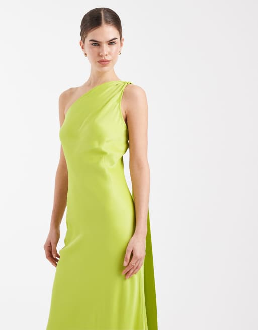 Maids to Measure - Vestito lungo da damigella monospalla color lime con sciarpa, 3 di 4