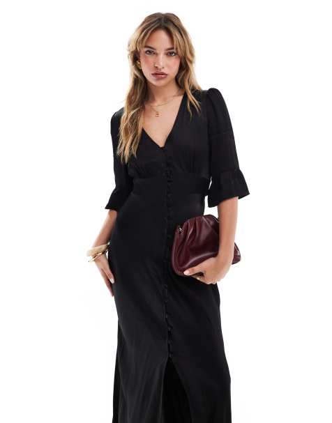 Maids to Measure - Vestito lungo da damigella nero con scollo a V e bottoni sul davanti - view 1
