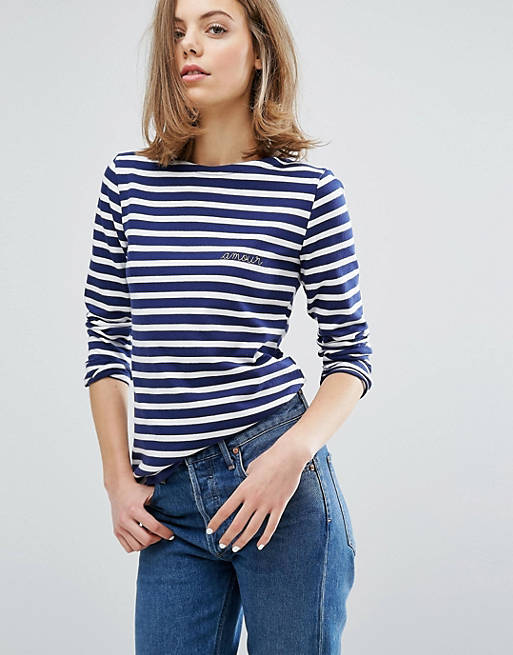 Maison Labiche Amour Embroidered Logo Striped Long Sleeve T-Shirt