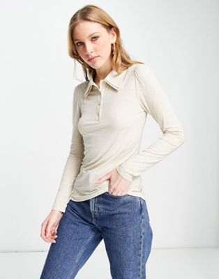 Maison Scotch double collar soft jersey top in cream
