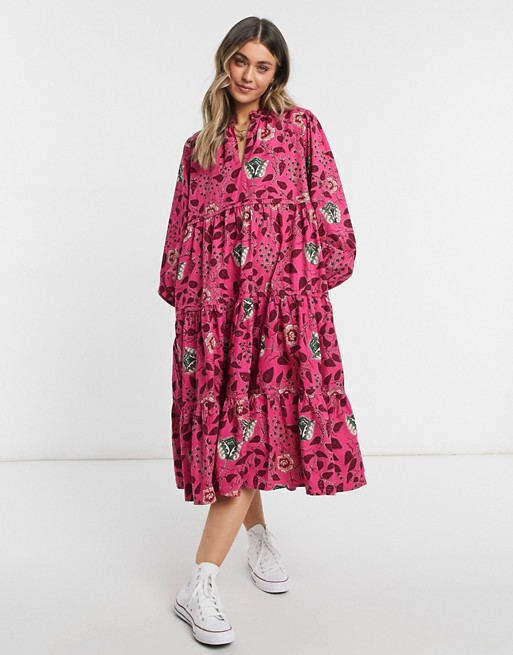 Maison Scotch high neck printed smock dress in pink floral