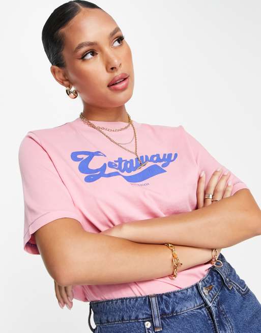 Maison Scotch – Kurzärmliges, locker geschnittenes T-Shirt aus Baumwolle in Rosa