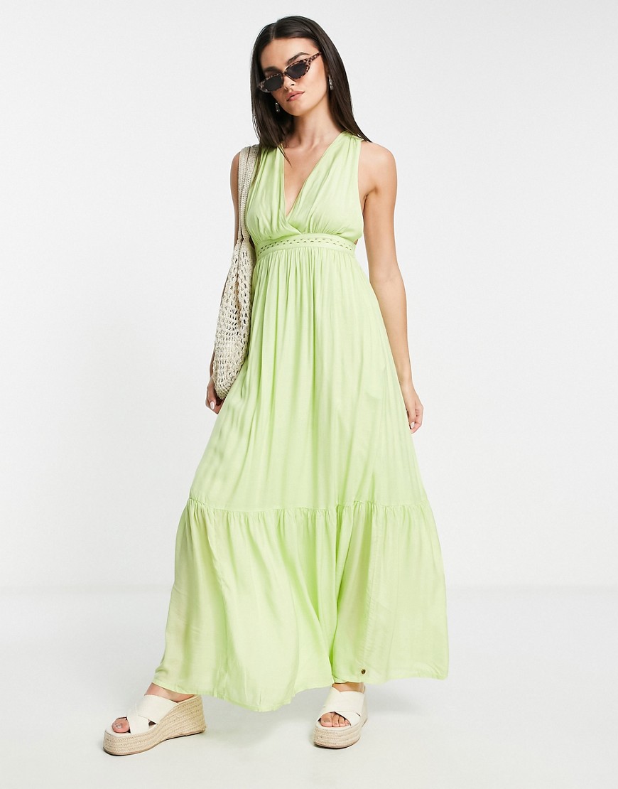 Maison Scotch maxi dress with open back in lime green