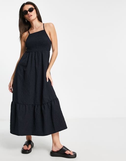 Maison Scotch midi length halter dress with smocking details in black ...