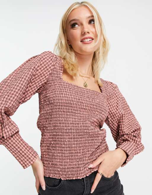 Maison Scotch seersucker ruched square neck top in multi