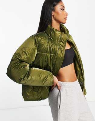 Maison Scotch short metallic puffer jacket in khaki