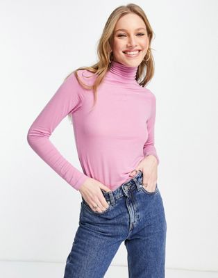 Maison Scotch soft touch high neck jersey top in pink