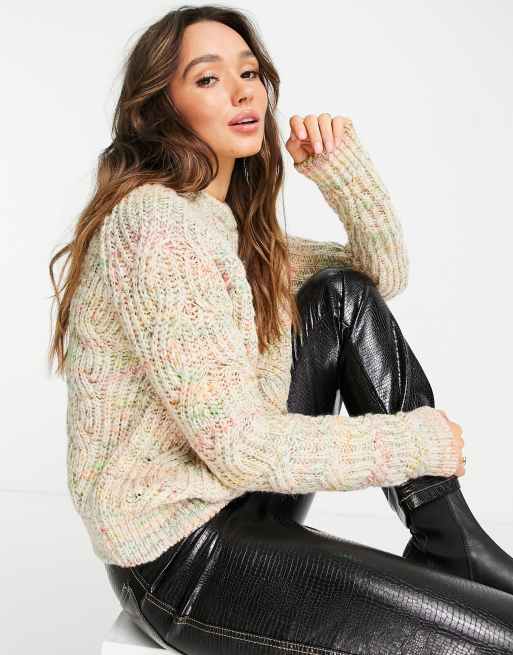 Maison Scotch – Strickpullover in meliertem Cremeweiß mit Rundhalsausschnitt