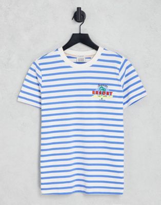 Maison Scotch striped relaxed-fit cotton t-shirt with artwork in blue and white