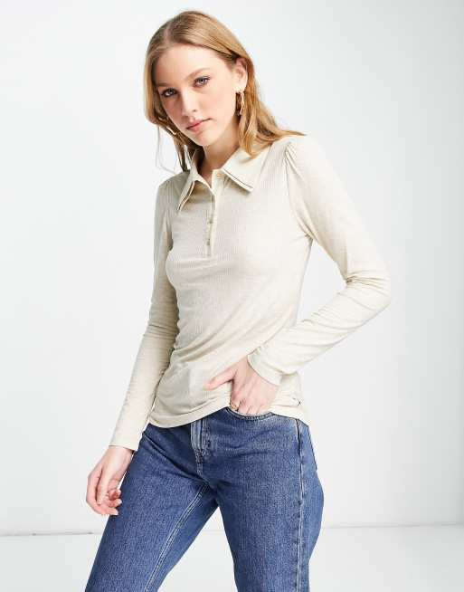 Maison Scotch - Top en jersey doux à double col - Crème