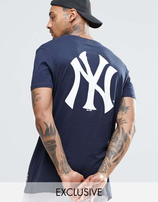 Majestic Longline Yankees T-shirt With Large Logo Back Print in