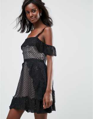 Majorelle Polka Dot Mini Evening Dress-Black