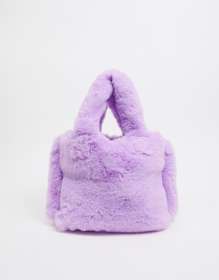 фото Маленькая сумка-тоут из искусственного меха лавандового цвета jayley-фиолетовый