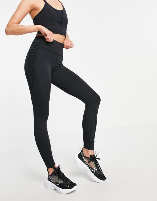 Poderoso Pisoteando Opaco Mallas de 7/8 negras ajustadas con detalle de encaje One Sculpt Luxe de Nike  Training | ASOS